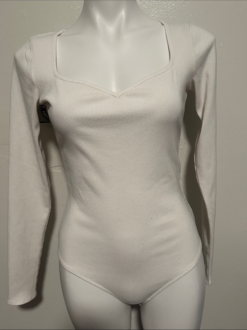 Hollister Cream Ribbed Square Neck Long-Sleeve Bodysuit